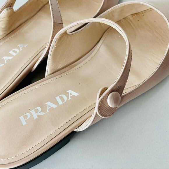 PRADA Nude Cream Beige Patent Leather Strap Pointed Toe Flats Slip On Slides 38 - Picture 9 of 16